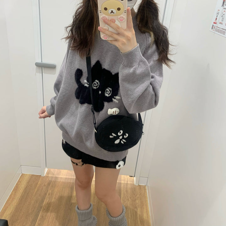 Kawaii Sweater Imitated Mink Cat Embroidery Top 39756:646228