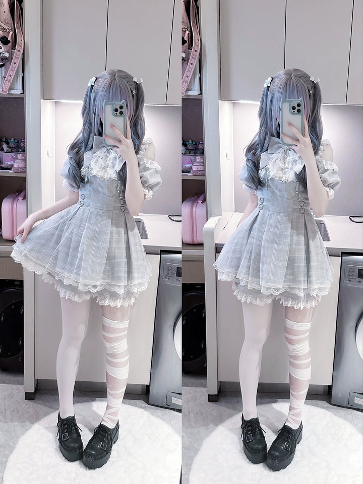 Mizuiro Jirai Kei Dress With Lace Open Shoulder & Collar Bow 43192:770443