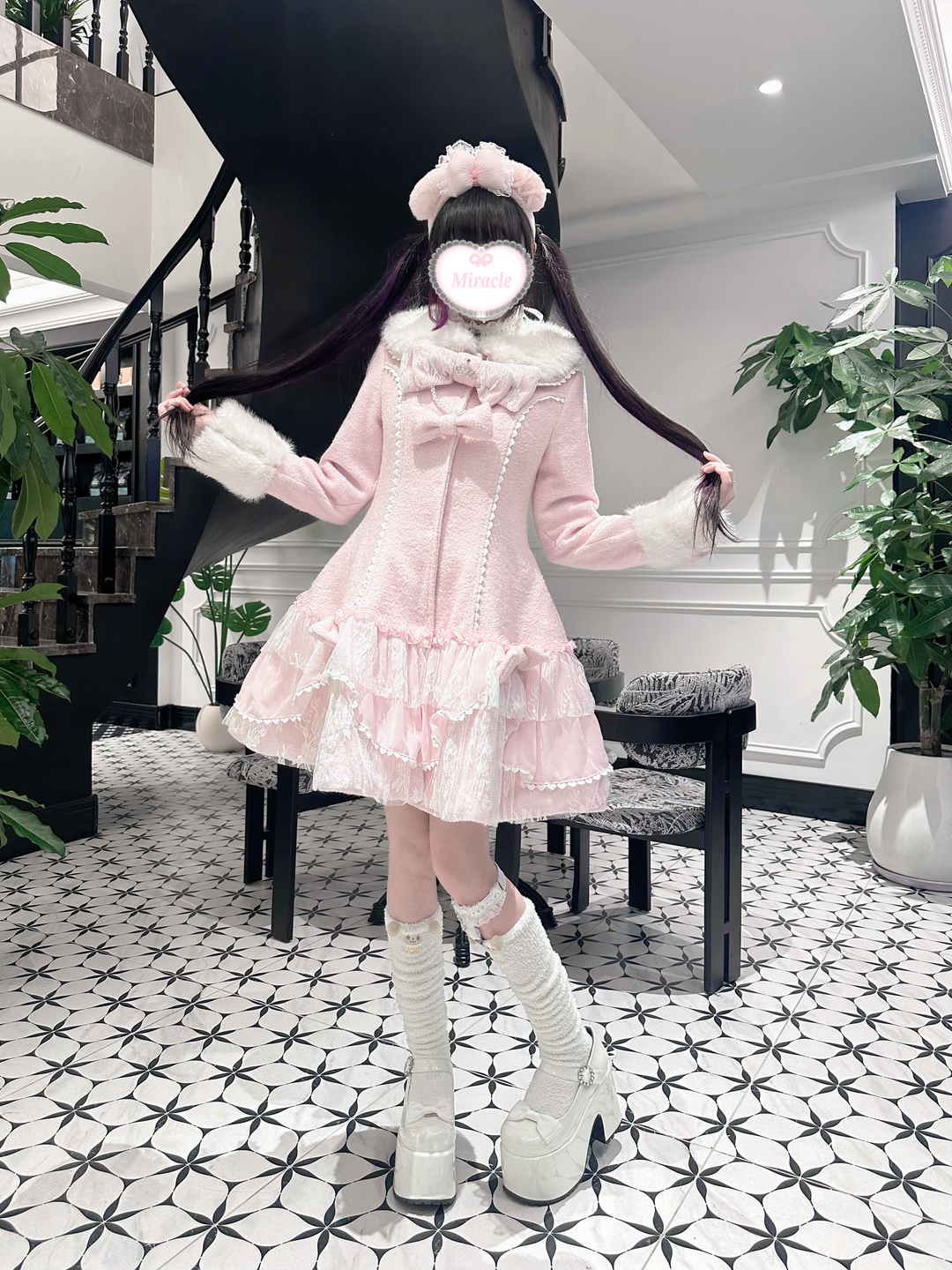 Ryousangata Winter Coat, Skirt-Like Lace hem 44198:799826