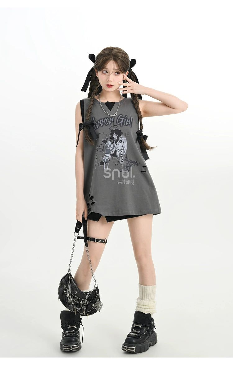 Y2K T-shirt Anime Print Spicy Girl Tank Top Cotton 35904:560056