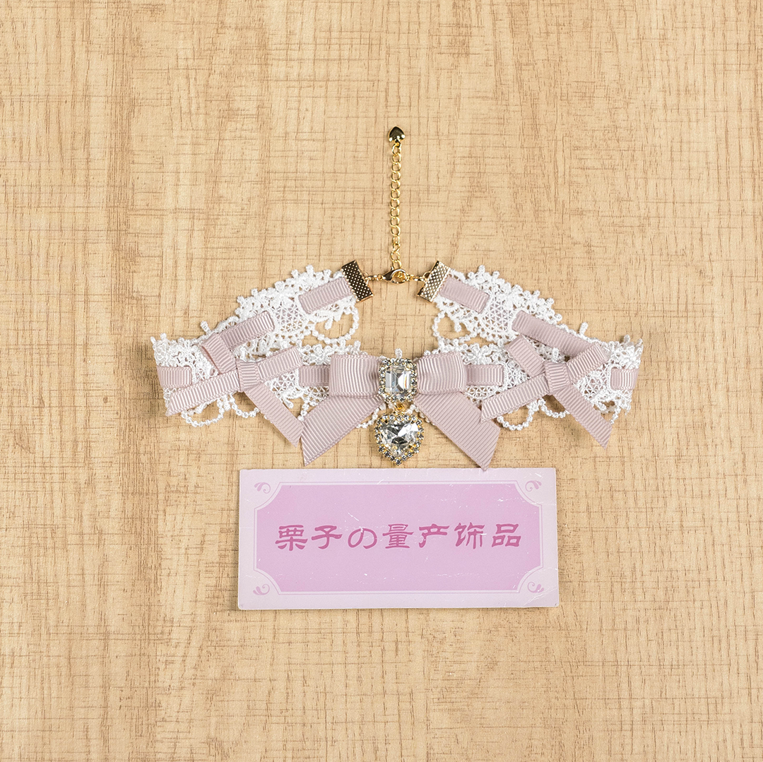 Jirai Kei Lace Choker, Detachable Faux Pearl Necklace 44010:793213