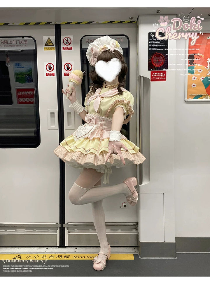 Kawaii Lolita Baker-Inspired Blouse, Suspender Skirt 44466:809160