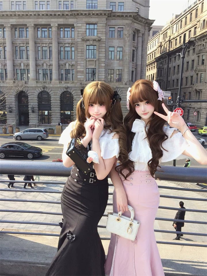 Seiso Kei Mermaid Skirt Set, Open Shoulder Blouse 45577:856007