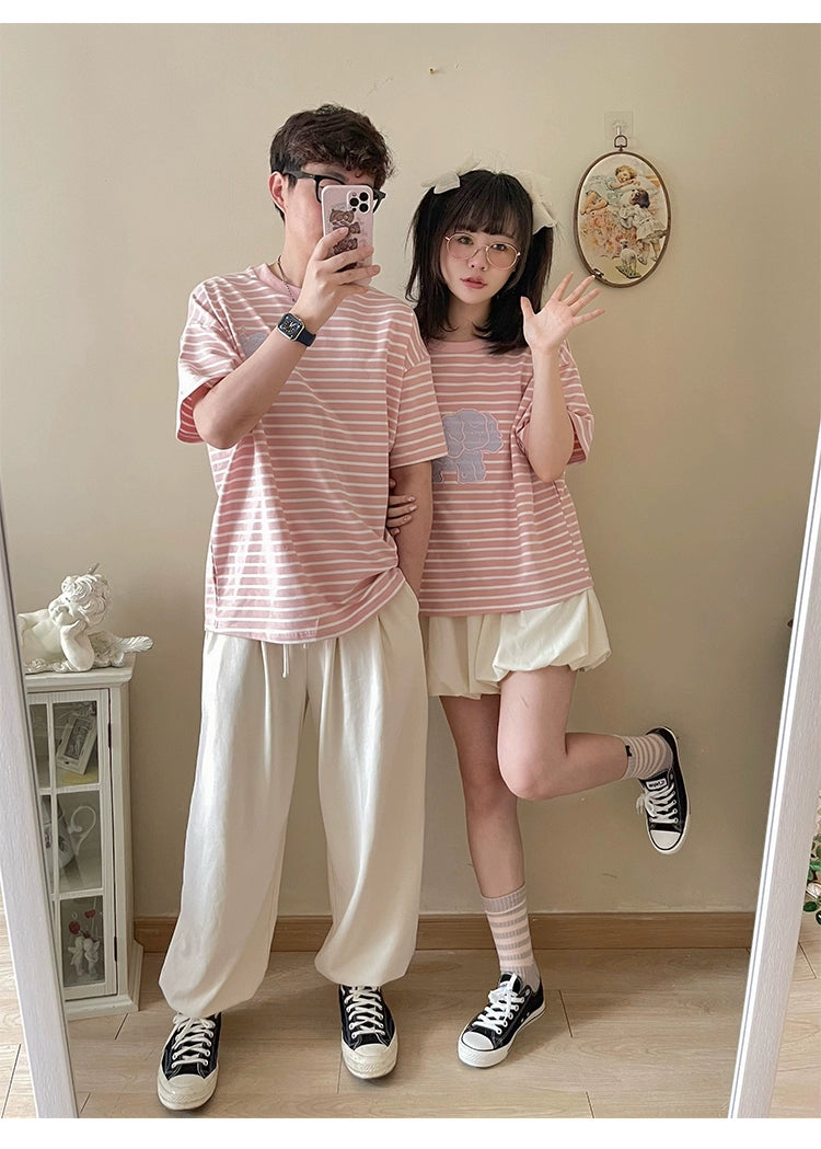 Kawaii Aesthetic Shirt Striped Short Sleeve Cotton Top 36562:518508