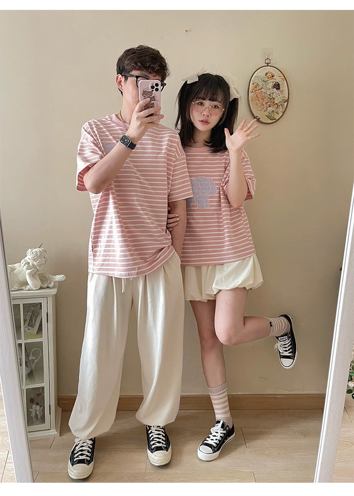 Kawaii Aesthetic Shirt Striped Short Sleeve Cotton Top 36562:518508 36562:518508