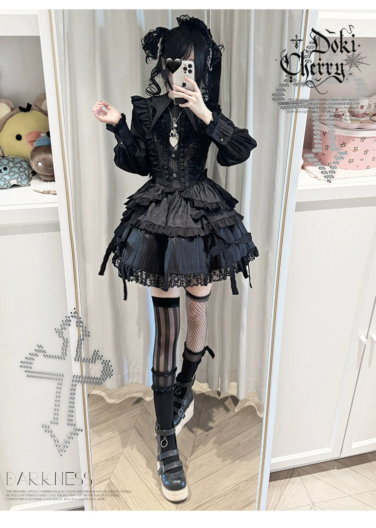 Gothic Lolita Black OP Dress, Bat Wing Collar 44074:796000
