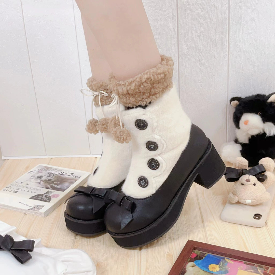 Lolita Boots Sock Mary Jane Shoes Low Heel Shoes Black Brown 32654:408100 32654:408100