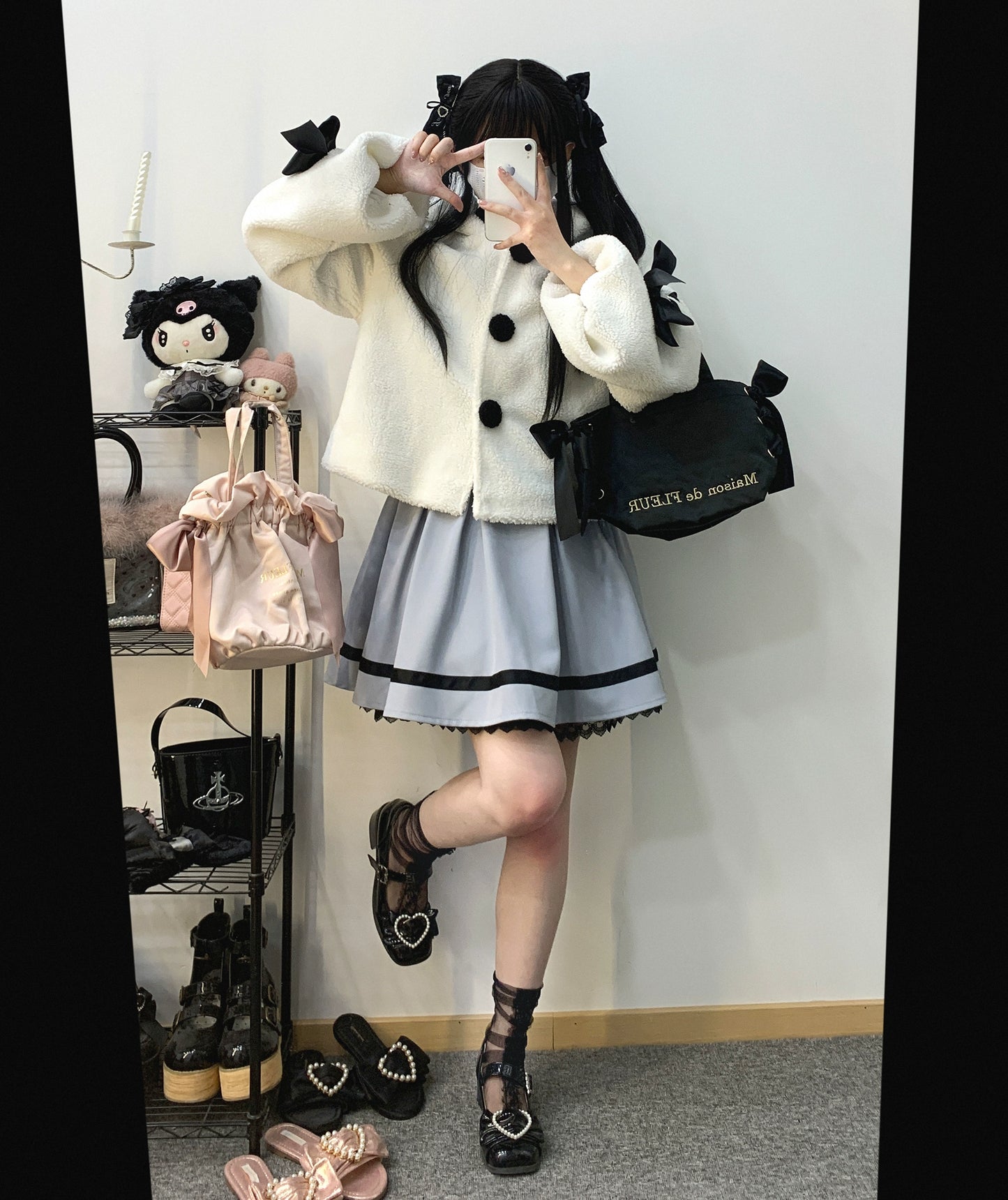 Jirai Kei Skirt High Waist Lace Up Skirt With Bow Tie 31860:396614