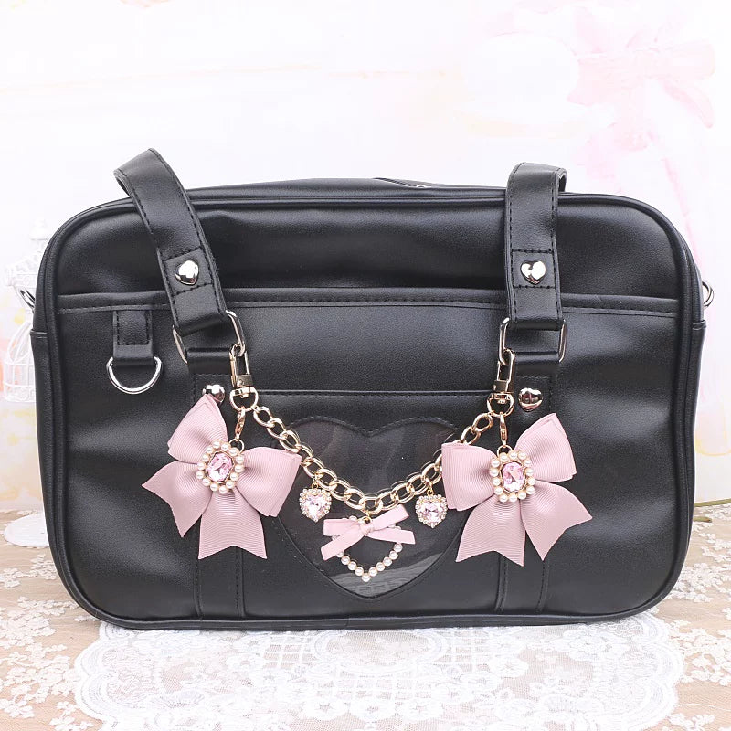 Ryousangata Bag Chain & Bow Charm, Heart-Shaped Rhinestone 45075:839474