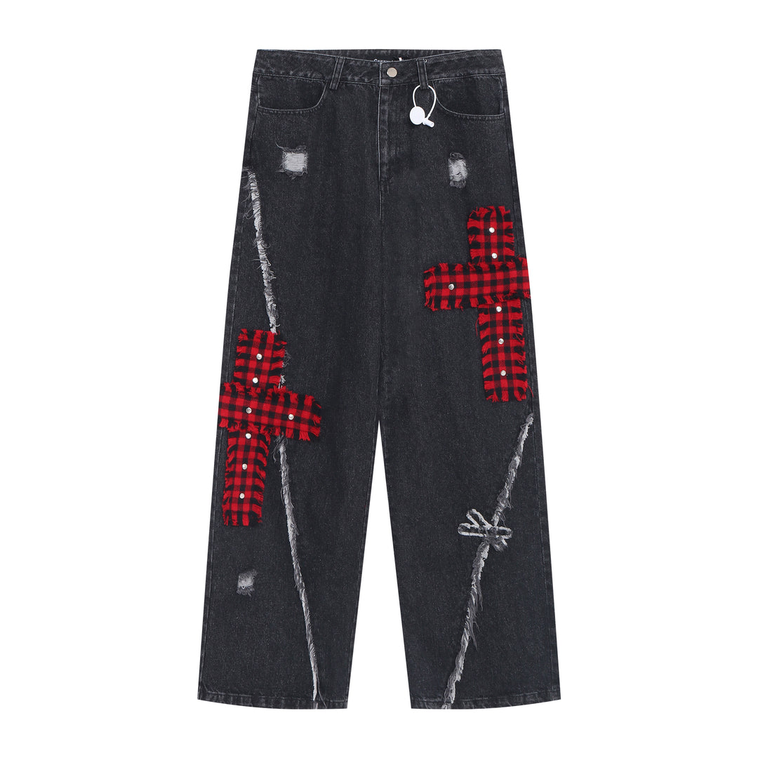 Punk Wide-Leg Pants Subculture Trousers Black Straight Jeans 39548:632790