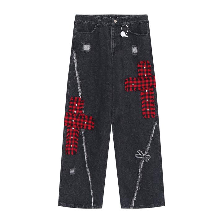 Punk Wide-Leg Pants Subculture Trousers Black Straight Jeans 39548:632790