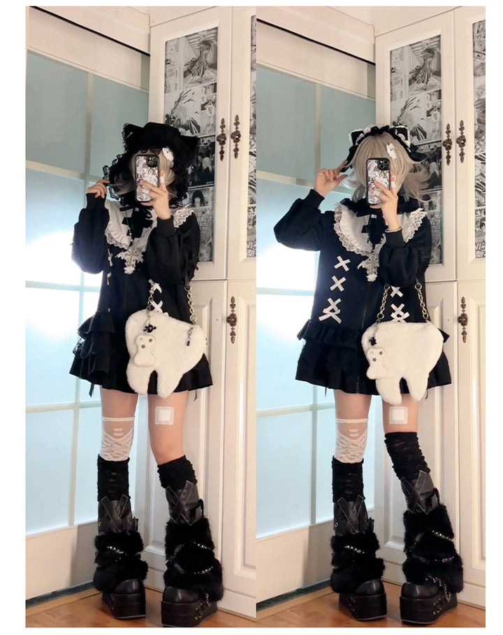 Jirai Kei Hoodie Jacket with Detachable Animal Ears & Doll Bag 42491:741983