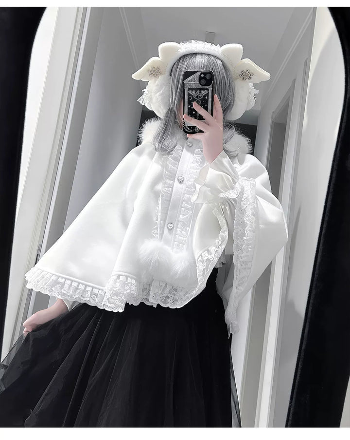 Jirai Kei Winter Cape, Lace Blouse, High-Waist Skirt 44199:808472
