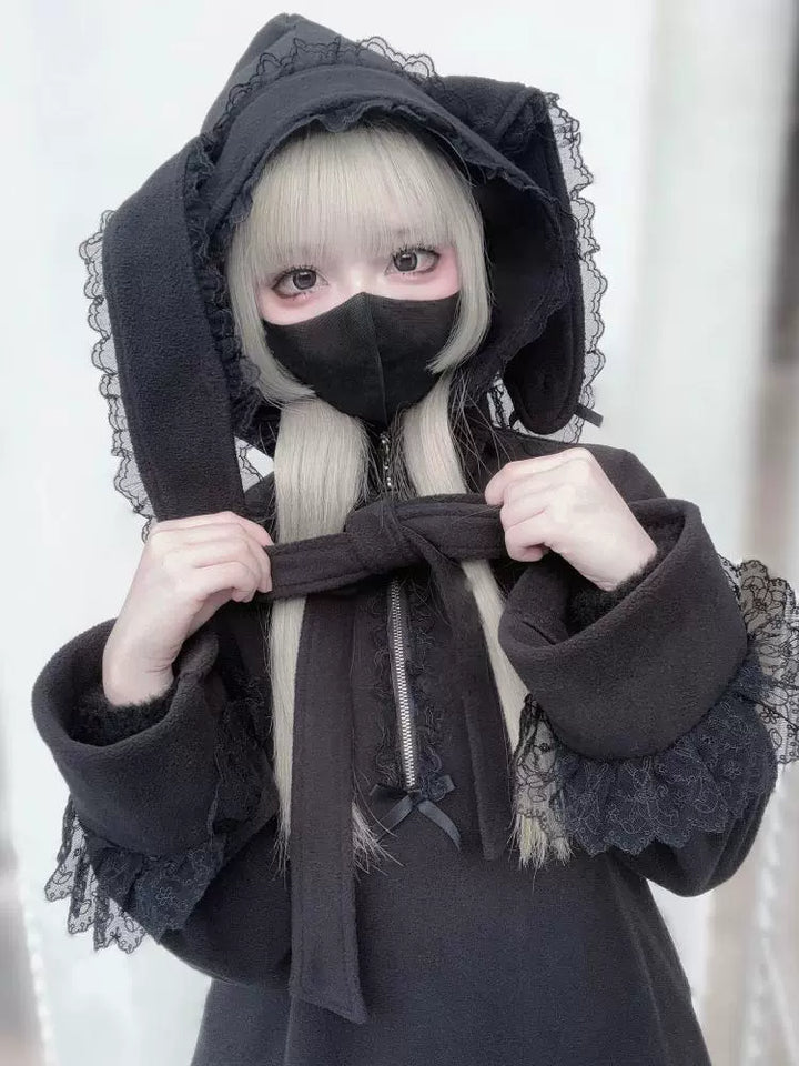 Sub Culture Loose Sweatshirt, Detachable Bunny-Ear Hood 44368:805908