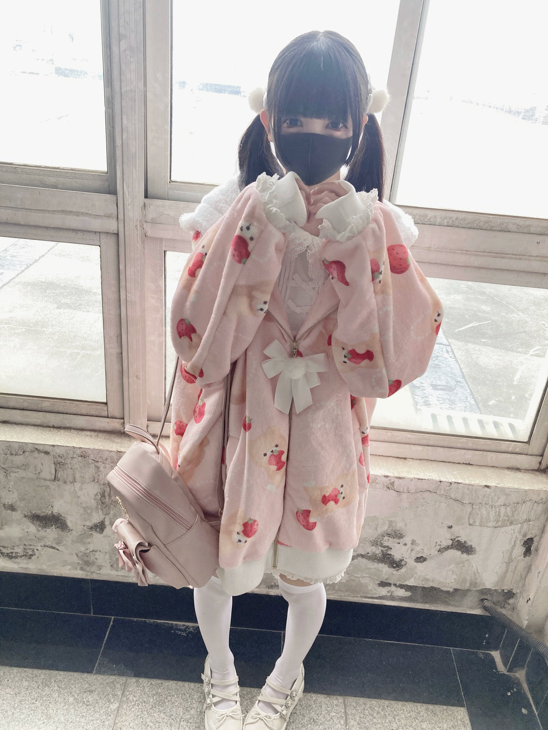 Jirai Kei Winter Coat Pink Strawberry Jacket Flannel Coat 39516:622606