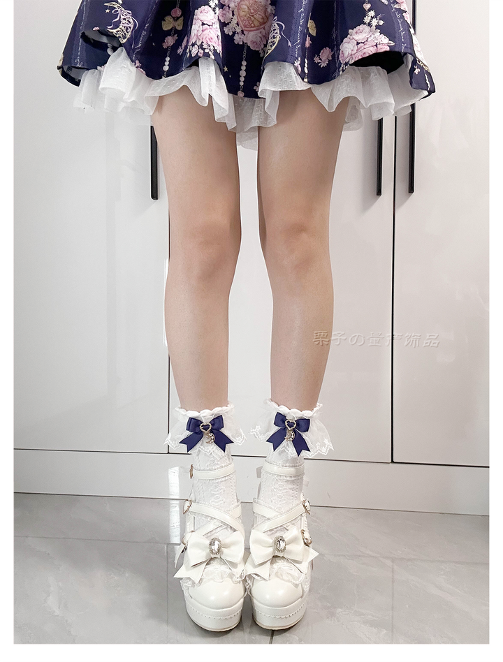 Cotton Ankle Length Lace Socks, Moon Pendant 44007:792535