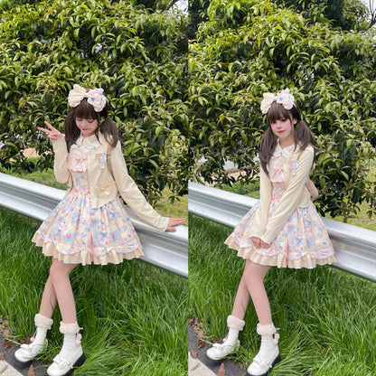 Sweet Lolita Dress Bear Print Jumper Dress Kawaii Salopette 37288:555330