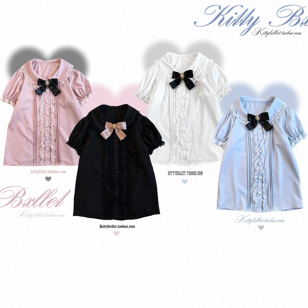 Puffy-sleeved Jirai Kei Shirt Peter-pan Collar/Natural Cut 43107:769506
