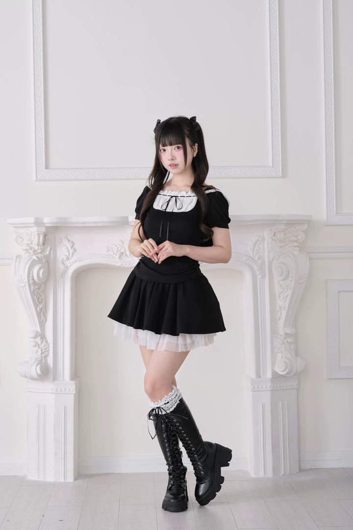 Jirai Kei Hoodie Top & Skirt Set, Tulle Hem 44941:829933