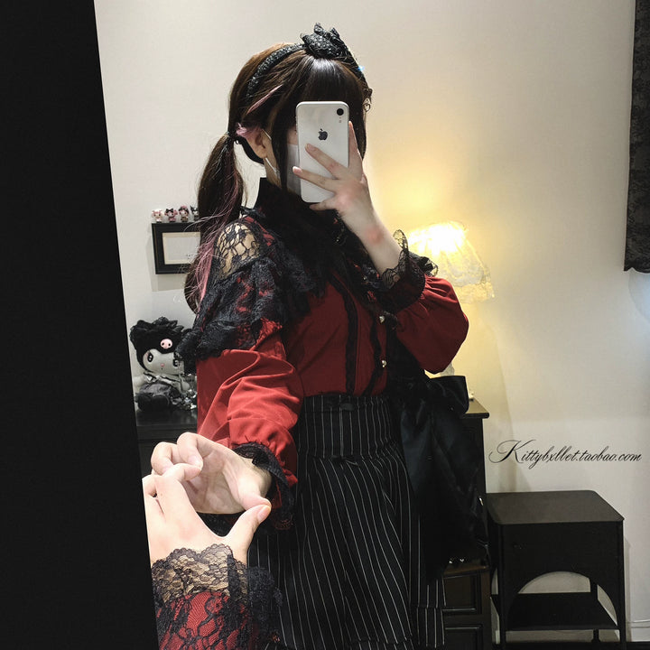 Lace Jirai Kei Blouse, Heart-Shaped Buttons 44757:823885