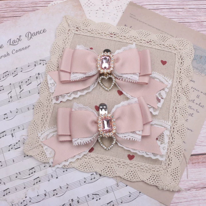 Jirai Kei Bowknot Shoe Clips, Heart Rhinestones 45069:833562