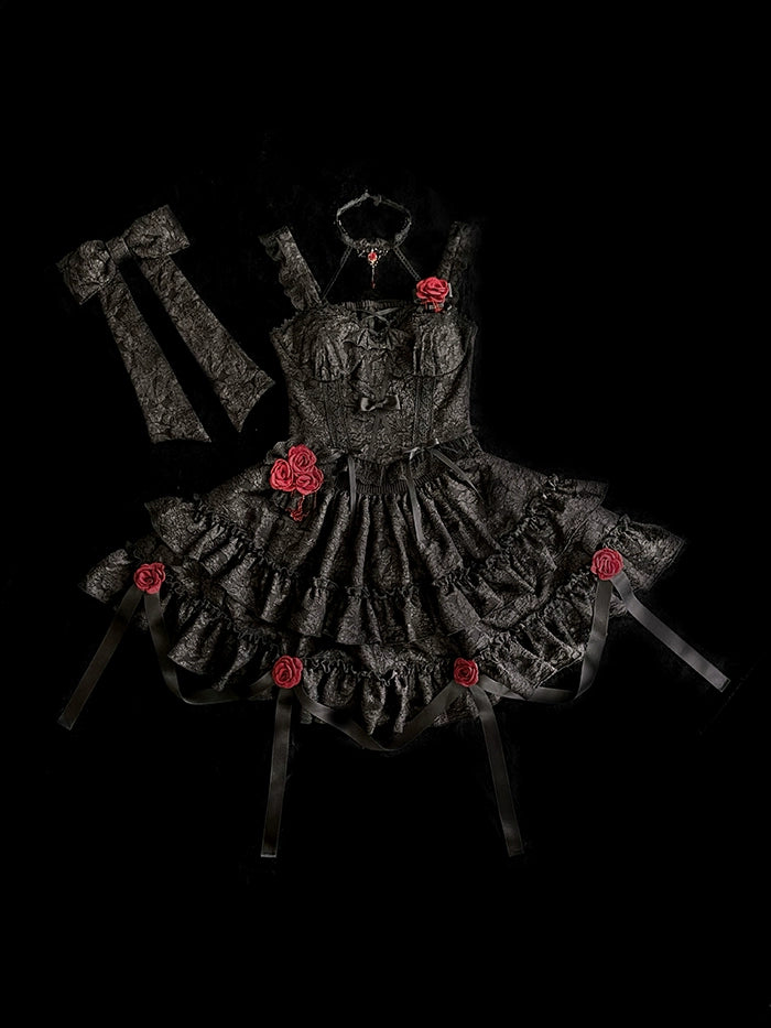 Gothic Lolita SK Set Blood Rose Skirt Corset Multicolor 35684:498460