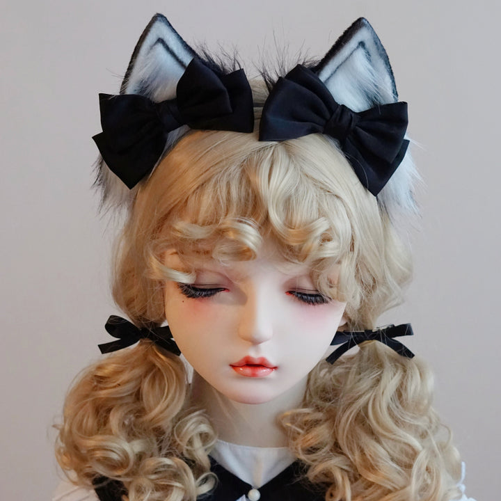 Lolita Headwear Handmade Cat Ears Hairband Black White Bow (24) 28946:332754 (24) 28946:332754