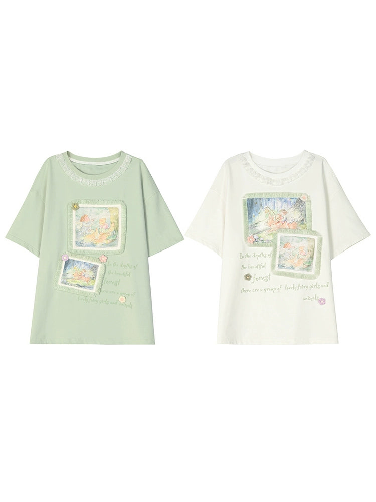 Mori Kei Shirt Short Sleeve T-shirt Round Neck Top 35892:545470