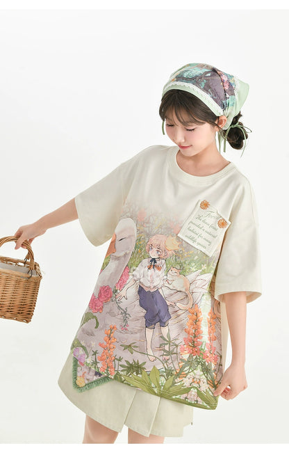 Mori Kei T-shirt Fairy Kei Top Fairytale Print T-shirt 36232:525242