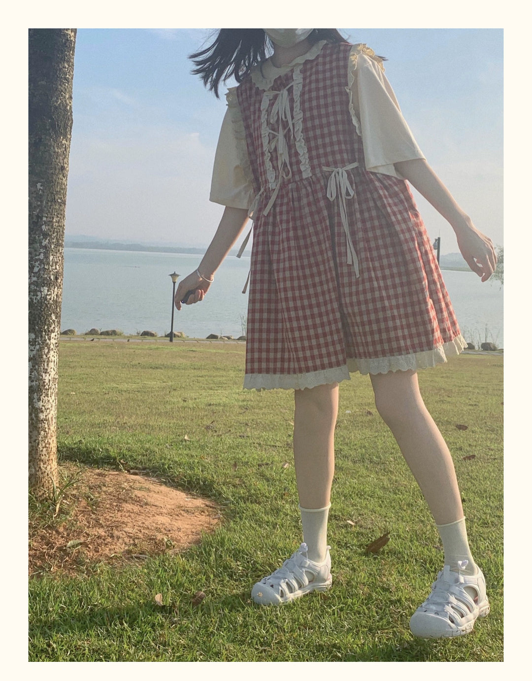 Kawaii Dress Mori Kei Dress Plaid Vest Dress Cotton Linen Dress 36450:523382 36450:523382