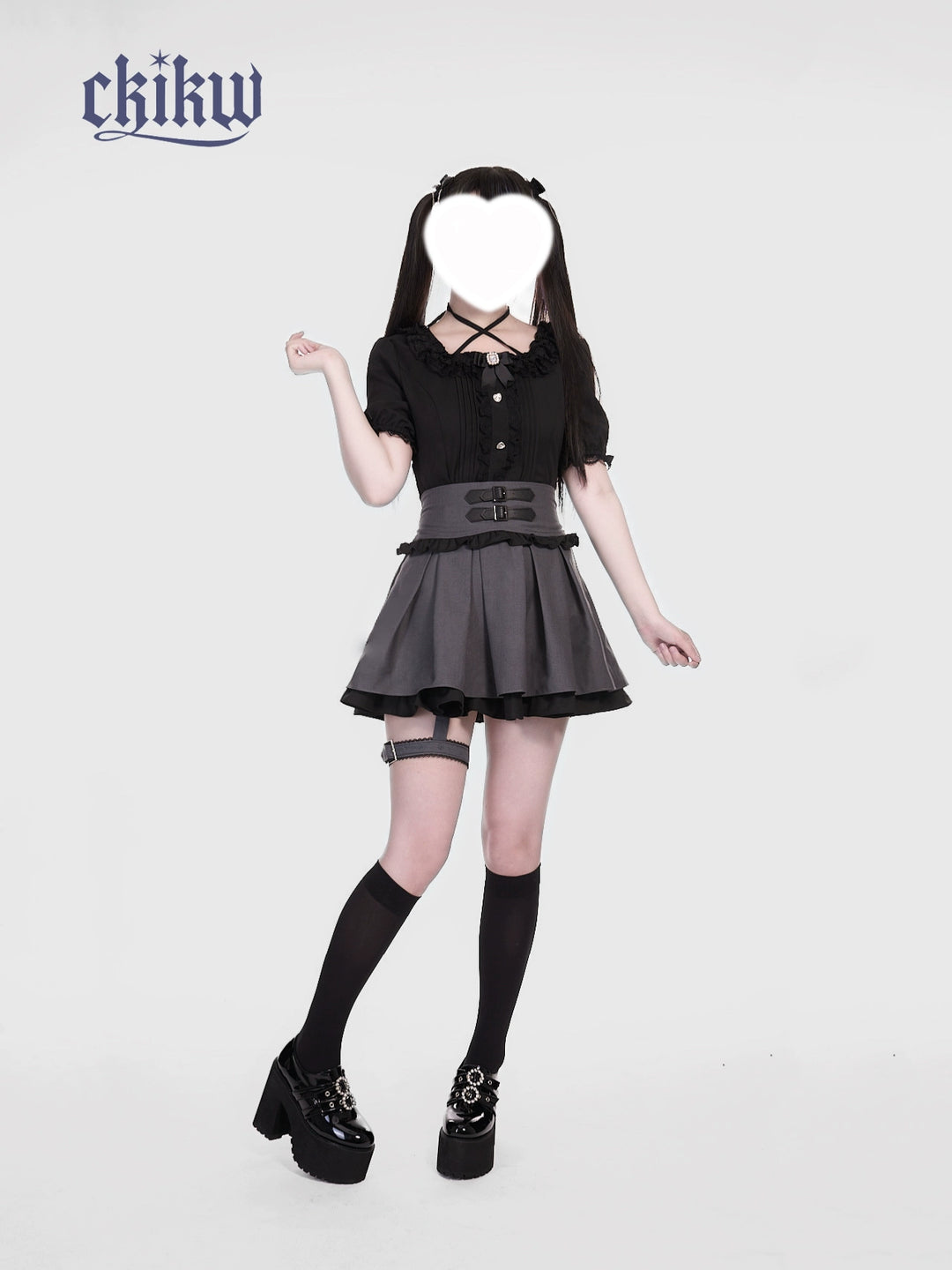 High Waist Jirai Kei Skirt, Adjustable Garter 43610:780654