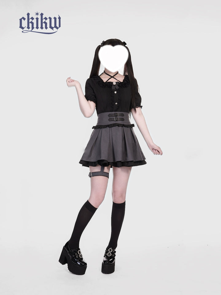 High Waist Jirai Kei Skirt, Adjustable Garter 43610:780654