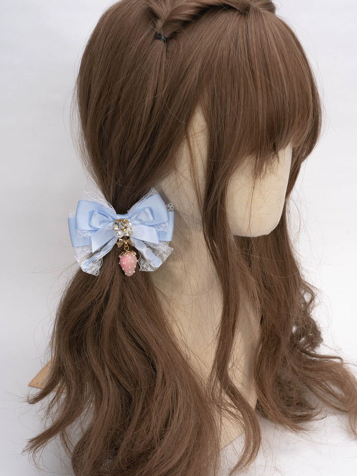 Jirai Kei Lolita Strawberry Princess Bow Hair Clips 21592:310974 21592:310974