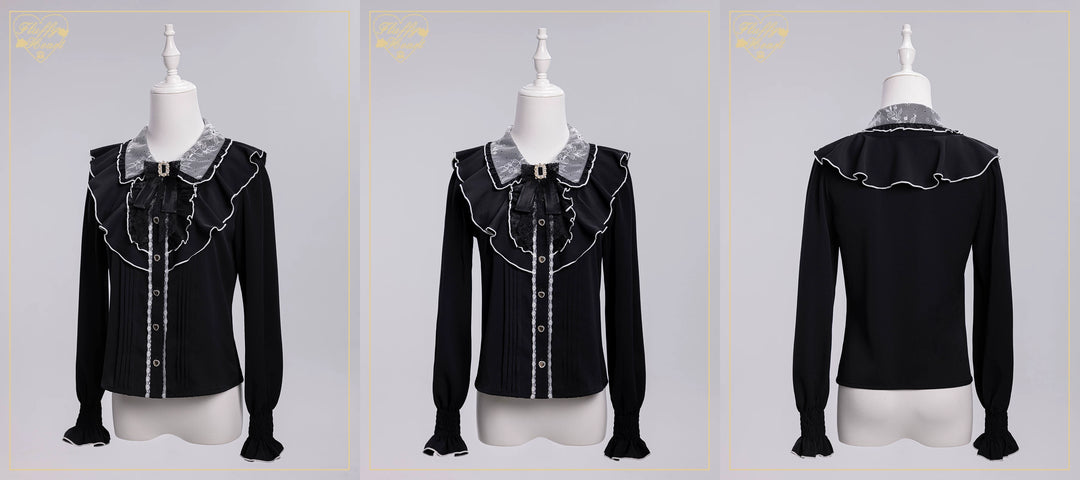 Jirai Kei Long-Sleeved Shirt, Ruffled Collar (2XL L M S XL) 45128:835573