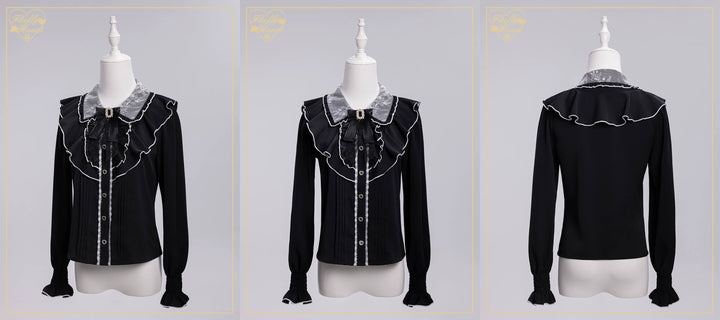 Jirai Kei Long-Sleeved Shirt, Ruffled Collar (2XL L M S XL) 45128:835573