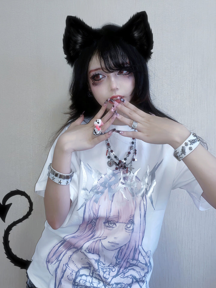 Jirai Kei Short Sleeve T-shirt Anime Print Top 37576:575320