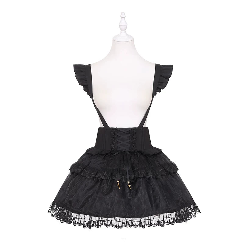 Jirai Kei Flutter Sleeve Suspender Skirt Set, Cross Pendants (L M S) 45581:860436