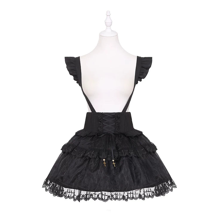Jirai Kei Flutter Sleeve Suspender Skirt Set, Cross Pendants (L M S) 45581:860436