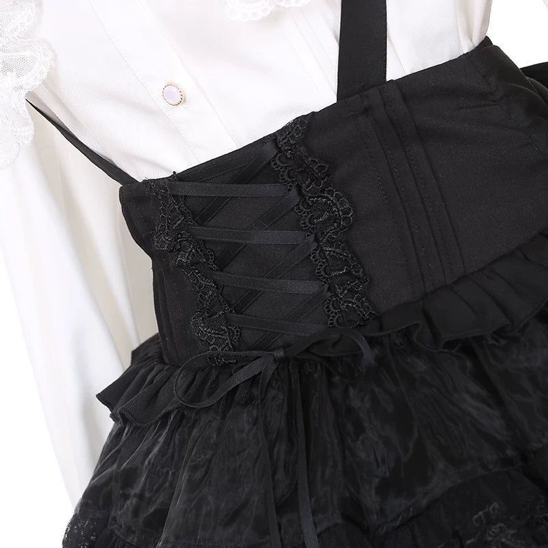 Jirai Kei Flutter Sleeve Suspender Skirt Set, Cross Pendants 45581:860439