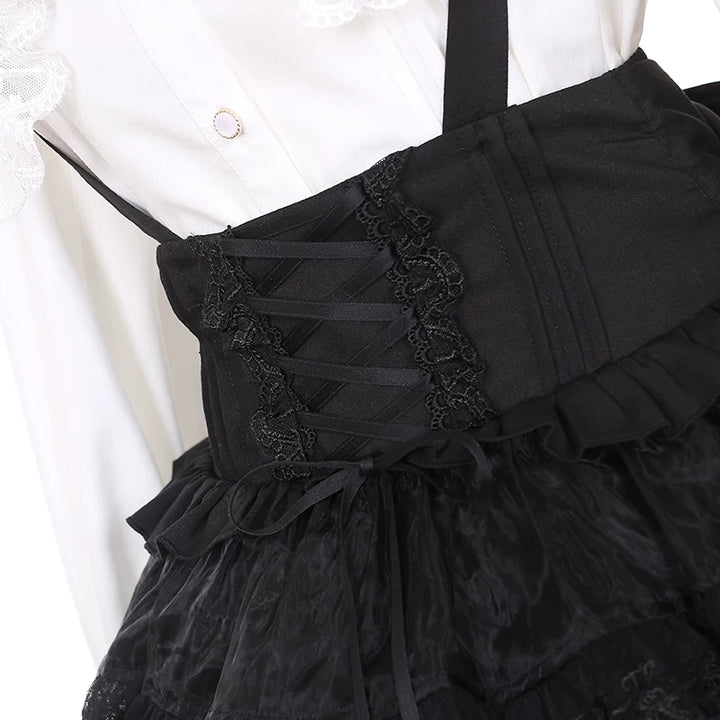 Jirai Kei Flutter Sleeve Suspender Skirt Set, Cross Pendants 45581:860439