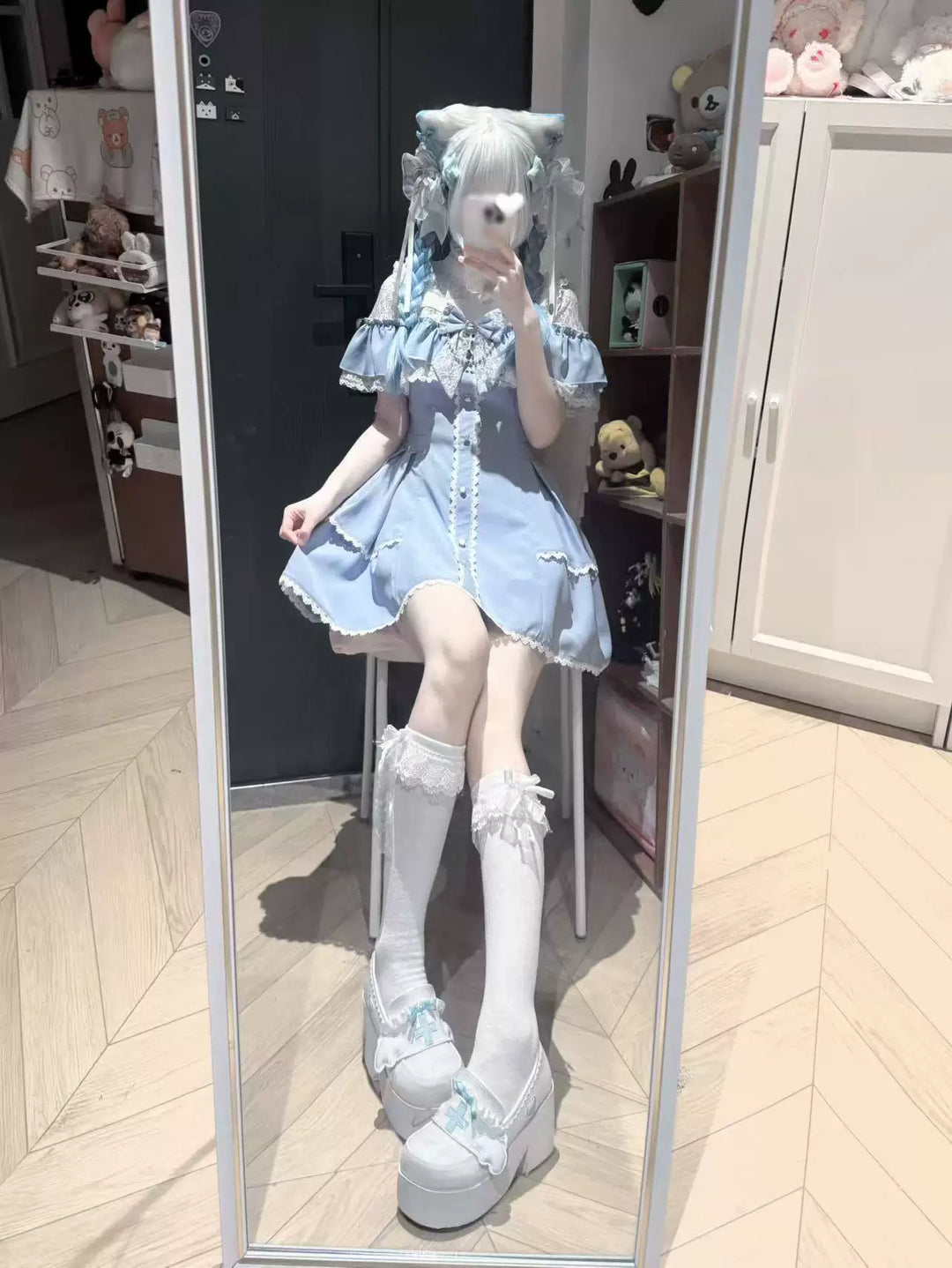 Stand Collar Ryousangata Dress, Upper Flounce Hem 45627:856713