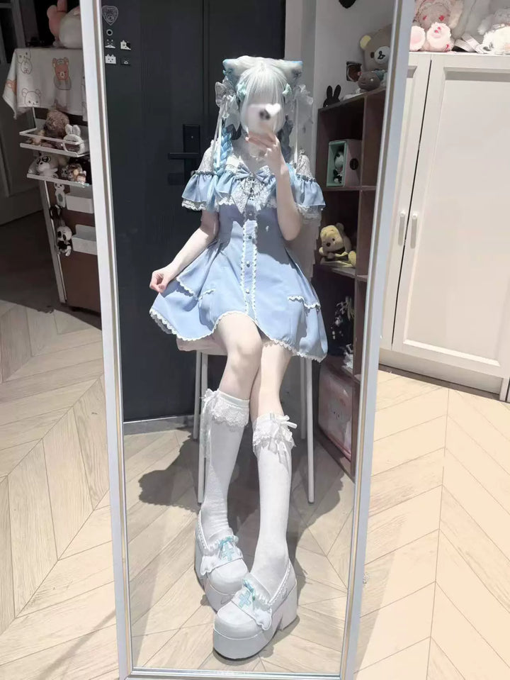 Stand Collar Ryousangata Dress, Upper Flounce Hem 45627:856713