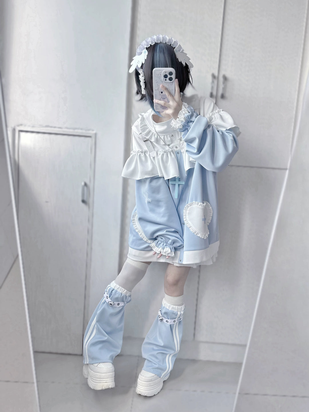 Tenshi Kaiwai Oversized Hoodie Set, Heart & Cross Details 45462:850914