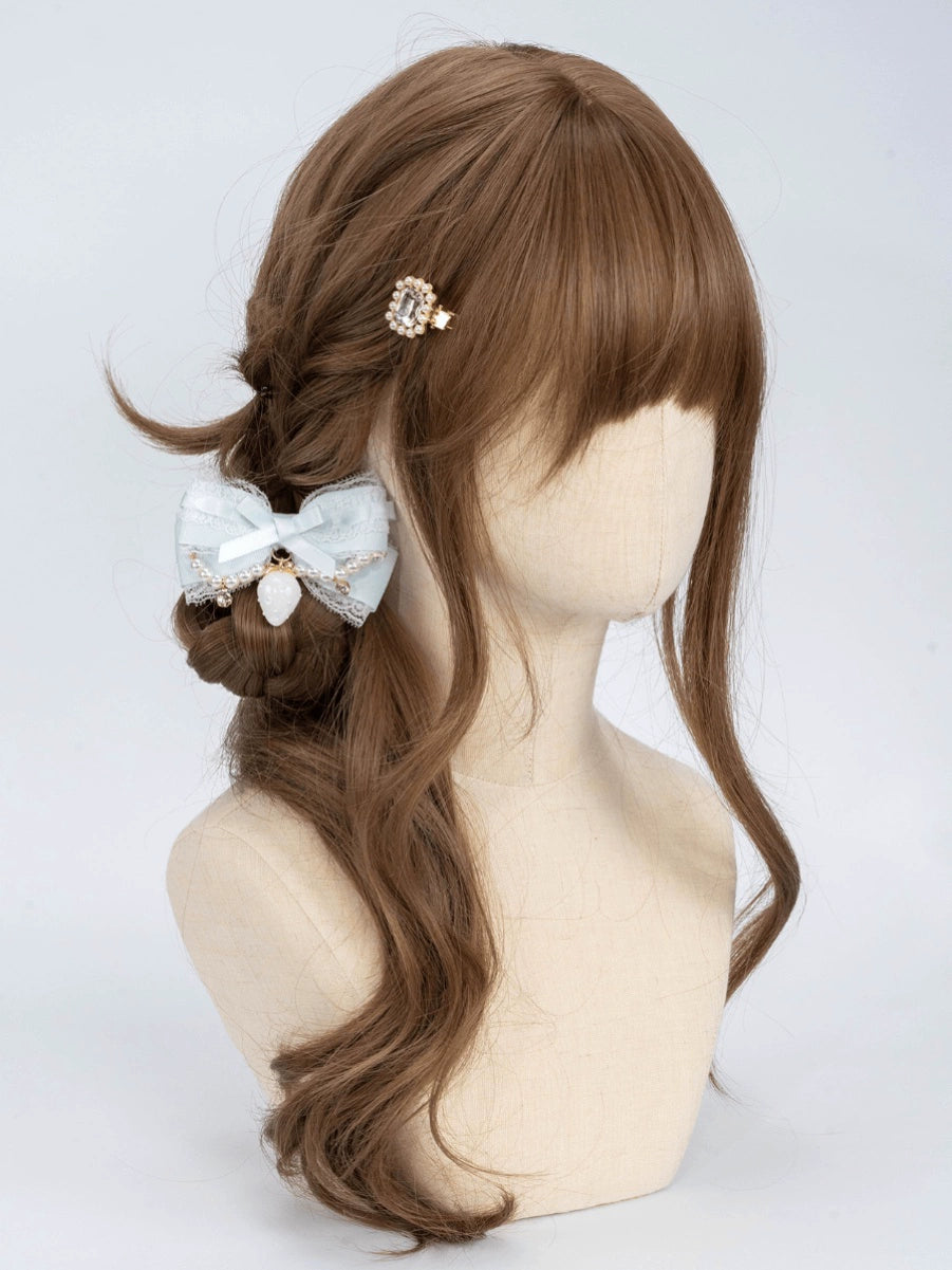 Lolita Bow Hair Clip Handmade Pearl Chain Barrette 36120:512804 36120:512804