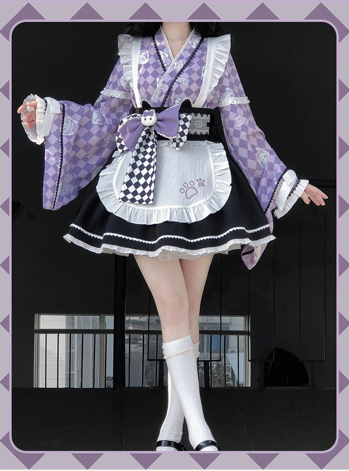 Kimono Lolita Plaid Princess Sleeve Shirt Kawaii Skirt Set 38964:606884