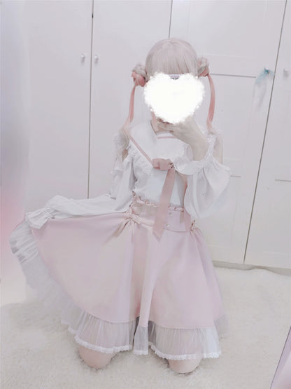 Jirai Kei Skirt Sweet Pink Blue Skirt With Flounce Hem 35800:504088