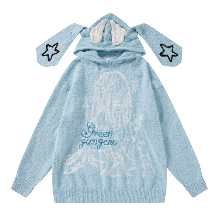 Animation Plush Sweater Bunny Wing Printed Sweater (L M S XL / Blue) 32414:384802 (L M S XL / Blue) 32414:384802