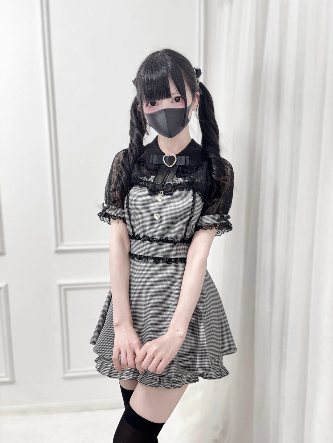 Jirai Kei Lace Shawl Dress Set, Rhinestone Details (L M) 43567:779742