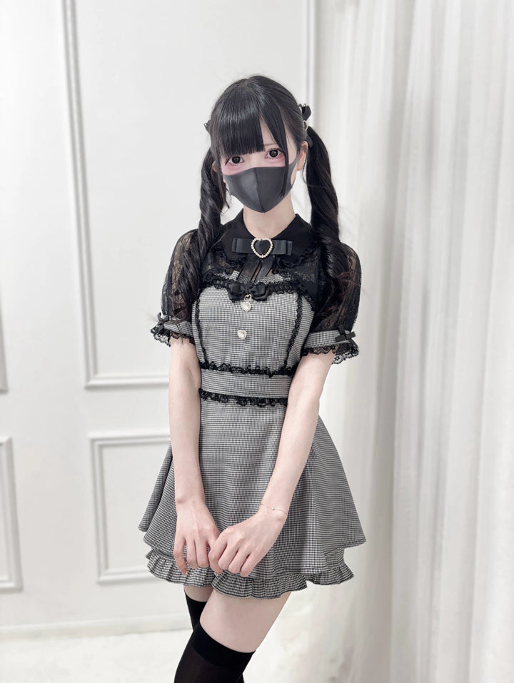 Jirai Kei Lace Shawl Dress Set, Rhinestone Details (L M) 43567:779742