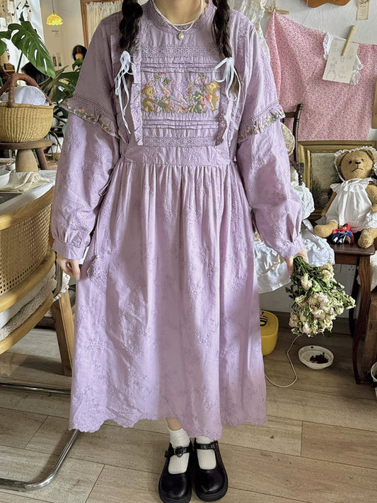 Mori Kei Dress Cottagecore Dress Purple Embroidered Dress 36248:534516